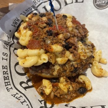 S&B's Burger Joint - Burger with Mac and cheese and chili - Burgers Near Me - Edmond, Oklahoma S&B's Burger Joint - Burger with Mac and cheese and chili - Burgers Near Me - Edmond, Oklahoma