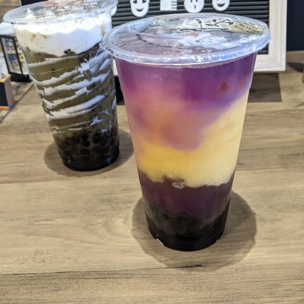 Share A Tea - Peach Mango Butterfly and Matcha Oreo Deluxe - Bubble Tea Near Me - Red Deer, Alberta Share A Tea - Peach Mango Butterfly and Matcha Oreo Deluxe - Bubble Tea Near Me - Red Deer, Alberta