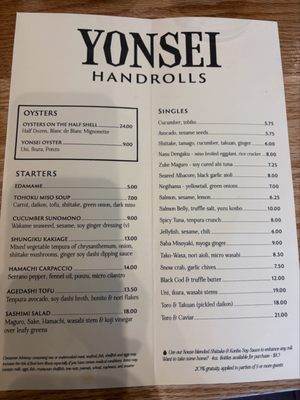 Menu photo 4 Yonsei Handrolls Albany, CA