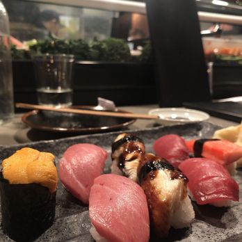 Yamazaru - From left to right. Uni(sea urchin), Otoro(fatty tuna), unagi(eel), and kani(crab). - Sushi Bars Near Me - Charlotte, North Carolina