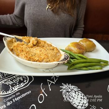 Azorean Restaurant & Bar - Baked stuff scallops, potatoes very flavorful and cut green beans. - Portuguese Near Me - Gloucester, Massachusetts