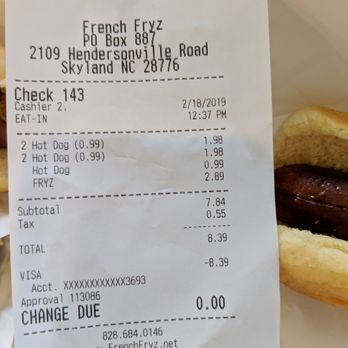 French Fryz - Receipt - American Near Me - Arden, North Carolina