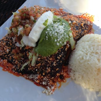 Anepalco - Enchiladas de Conejo with shredded rabbit, red sauce, lettuce, guacamole, sour cream, pico de gallo, cojita cheese - Mexican Near Me - Orange, California
