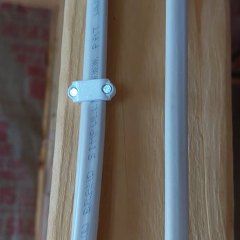 Pinkston Electric - Wire not even a wire width from the stud edge. Drywall screw could hit and damage wire. - Electricians Near Me Pinkston Electric - Wire not even a wire width from the stud edge. Drywall screw could hit and damage wire. - Electricians Near Me