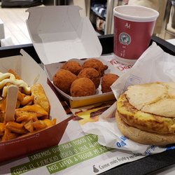 McDonald's - Papas Bravas, croquettes, cappuccino and tortilla breakfast sandwich - a breakfast for champions!