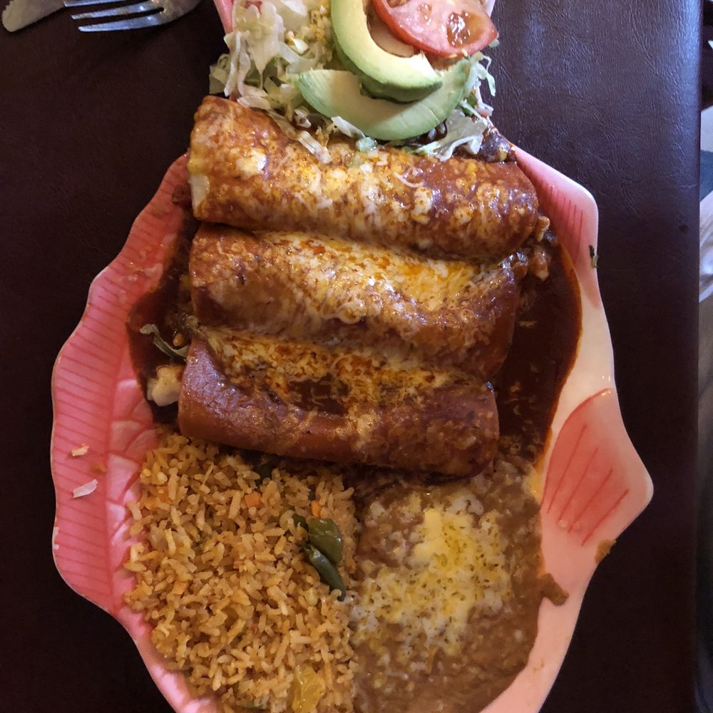 Crossroads Restaurant - Shrimp enchiladas with rice & beans - Mexican Near Me - Tucson, Arizona
