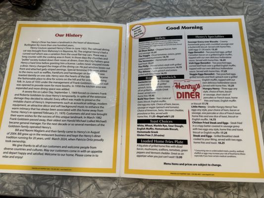 Menu photo 8 Henrys Diner Burlington, VT