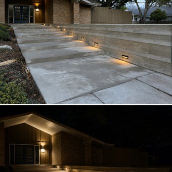 Luxe Landscapes - North Dallas - Wood texture retaining wall with lighting - Landscaping Near Me Luxe Landscapes - North Dallas - Wood texture retaining wall with lighting - Landscaping Near Me