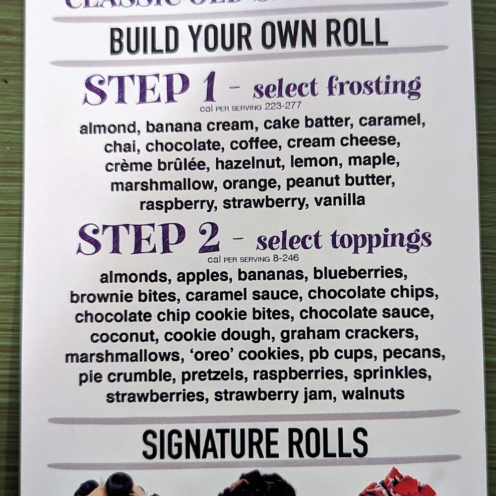 Cinnaholic - This is the front page of their paper menu.  Photo taken January 3, 2023. - Bakeries Near Me - Virginia Beach, Virginia