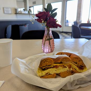 Horizon Bagels & Cafe - Bacon, egg and cheese on red chile bagel - Bagels Near Me - Albuquerque, New Mexico