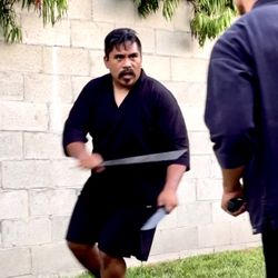 The Mikita School of Martial Art - Stick and knife training outside.