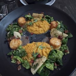 Scallops with sweet potato purée