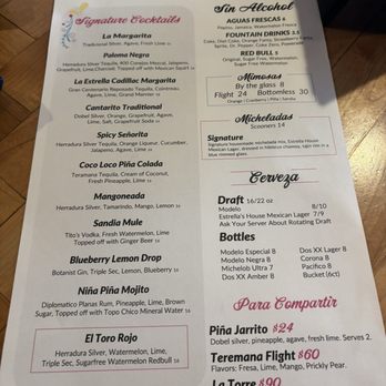 Estrella Cantina Lounge - Drinks Menu - Mexican Near Me - Riverside, California