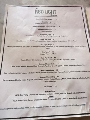 Menu photo 4 Red Light Lounge Tucson, AZ