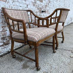 A Red Bird - Reupholstered Armchair Pair