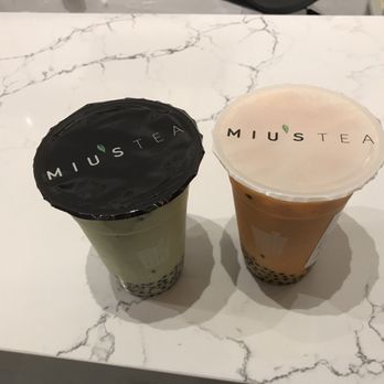 Miu's Tea - (S) Matcha Tea Latte with small boba & (S) Thai Tea Latte with small boba. Sweet but strong. ~$12 total. - Bubble Tea Near Me - South Miami, Florida