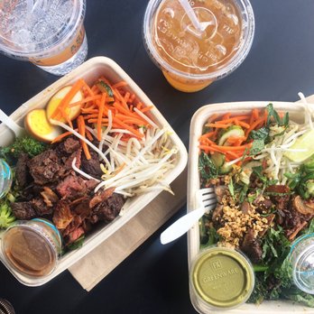 Asian Box - L: Garlic Soy Beef w/ tamarind vinaigrette ($9.35 + $3.75 2xprotein +.75 egg), R: Lemongrass Pork w/ peanut sauce ($8.95 + .50 peanut sauce) - Asian Fusion Near Me - Burlingame, California Asian Box - L: Garlic Soy Beef w/ tamarind vinaigrette ($9.35 + $3.75 2xprotein +.75 egg), R: Lemongrass Pork w/ peanut sauce ($8.95 + .50 peanut sauce) - Asian Fusion Near Me - Burlingame, California