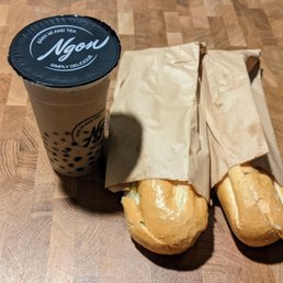 Too Good to Go app surprise bag for $7.99 - two Bahn mi's and a large milk tea bbtea