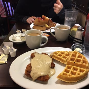 Griddle 145 - Chicken and waffles with stuffed French toast across the table - Breakfast & Brunch Near Me - Whitehall, Pennsylvania Griddle 145 - Chicken and waffles with stuffed French toast across the table - Breakfast & Brunch Near Me - Whitehall, Pennsylvania