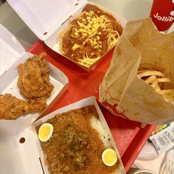 Jollibee - Spicy Chickenjoy with gravy, Palabok Fiesta, Jolly Spaghetti, Jolly Crispy Fries - Fast Food Near Me - Anaheim, California Jollibee - Spicy Chickenjoy with gravy, Palabok Fiesta, Jolly Spaghetti, Jolly Crispy Fries - Fast Food Near Me - Anaheim, California