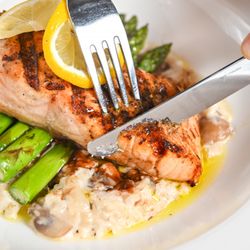 Westend Grill House - Grilled salmon , mushrooms risotto