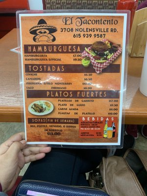 Menu photo 2 El Tacontento Murfreesboro, TN