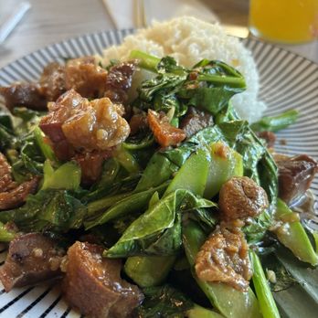 Charm Thai Kitchen & Coffee - Chinese Broccoli with Crispy Pork Belly - Thai Near Me - Henderson, Nevada