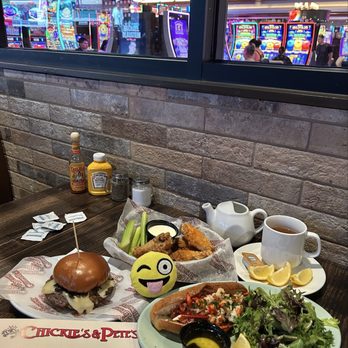 Chickie's & Pete's - 08.22.26 inside GSR: Mushroom Swiss Burger, 19. | Dry Rub Wings Snack, 15. -rub was mild, pick a sauce | Warm Lobster Roll, 39. -bland & dry - Sports Bars Near Me - Reno, Nevada