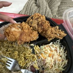 JAMUP Meat Mart - What pieces of chicken is this?? Added jerk sauce to try to make the dry peas and rice taste better epic fail