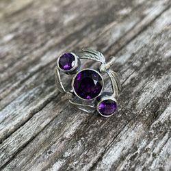 Jonkheer Jewelry Art Studio - Sterling ring with dragonflies and February's Amethyst