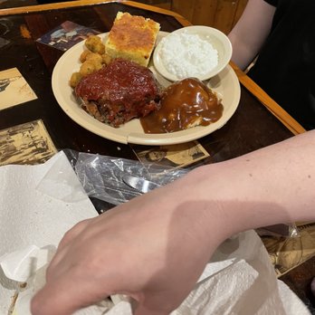 Lamberts Cafe - Meatloaf with cottage cheese, cornbread, mashed potatoes and gravy - American Near Me - Sikeston, Missouri Lamberts Cafe - Meatloaf with cottage cheese, cornbread, mashed potatoes and gravy - American Near Me - Sikeston, Missouri