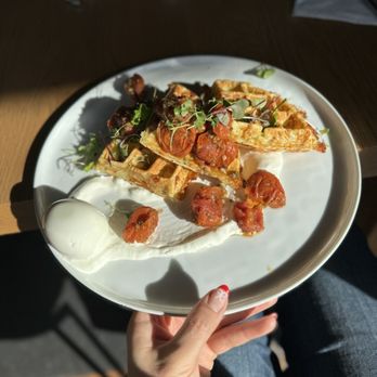 Lele Cake - Gruyere Waffles with Sundried Tomatoes and Soft Egg - Coffee & Tea Near Me - Los Gatos, California