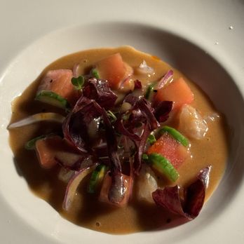 Sunset Monalisa - Totoaba sashimi - the tiger milk sauce is amazing - Mediterranean Near Me - Cabo San Lucas, BCS Sunset Monalisa - Totoaba sashimi - the tiger milk sauce is amazing - Mediterranean Near Me - Cabo San Lucas, BCS