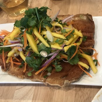 Basil & Co - Fried Fish with Mango Salad on top - Thai Near Me - Diamond Bar, California