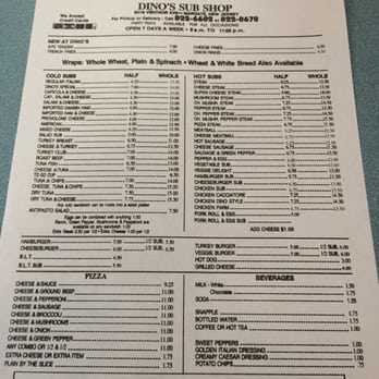 Dino's Subs and Pizza - Dino's Menu - Sandwiches Near Me - Margate City, New Jersey