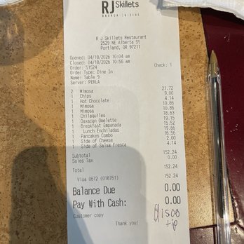 RJ Skillets - Receipt - Mexican Near Me - Portland, Oregon RJ Skillets - Receipt - Mexican Near Me - Portland, Oregon