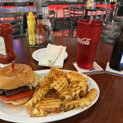 J Taps Bar & Grill - Big J Burger with waffle fries with Cajun