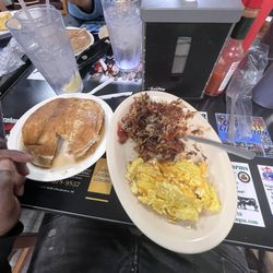 Dora’s Sale Barn Cafe - Pancakes, Hashbrown , Eggs with cheese