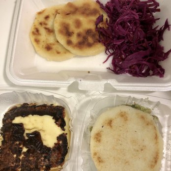 Peka Restaurant - Boli's quesito (left); Pupusas de Chera (top); Arepa reina pepiada (right) - Latin American Near Me - Brighton, Massachusetts
