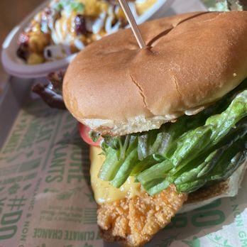 Next Level Veggie Grill - Fire Chik'n Burger* - Burgers Near Me - Portland, Oregon