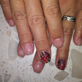 Artistic Nails - Clear tips, Black Spider Web and a Glittery Red Spider!!! - Nail Salons Near Me - Cypress, California