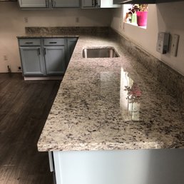 a kitchen counter with a sink