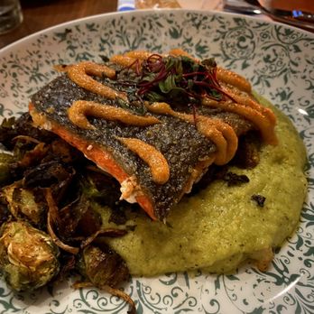 Waves Craft Bar Kitchen - Salmon with polenta pesto - Cocktail Bars Near Me - Cocoa Beach, Florida