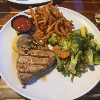 River Room - Grilled mahi, seasonal veggies and sweet potato fries - Seafood Near Me - Georgetown, South Carolina