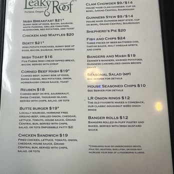 Leaky Roof - New menu - Gastropubs Near Me - Portland, Oregon