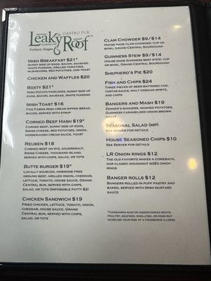 Menu photo 1 Leaky Roof Portland, OR