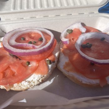 Pulp Juice Bar - What I received for $14.95 Lox & Key Bagel - Juice Bars & Smoothies Near Me - Orange, California