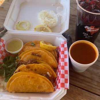 Tejas Birria - Quessabirria & consome order with agua de Jamaica - Tacos Near Me - Austin, Texas