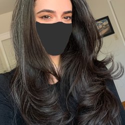 Evoke Beauty Salon - Long, face-framing layers in the front and U-shape with even-length in the back on virgin hair with natural grays. Merci, Niloo!