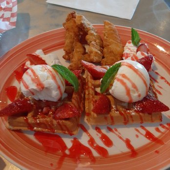 Bandra Cafe - Strawberry waffle with ice cream - Indian Near Me - Surrey, British Columbia